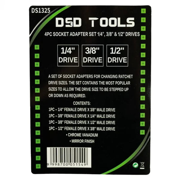 4PC SOCKET ADAPTER SET 1/4", 3/8" &amp; 1/2" DRIVES DS1325