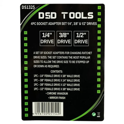 4PC SOCKET ADAPTER SET 1/4", 3/8" &amp;amp; 1/2" DRIVES DS1325