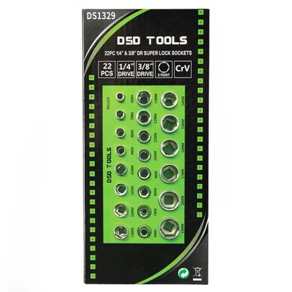 22PC 1/4" &amp;amp; 3/8" DR SUPER LOCK SOCKETS DS1329