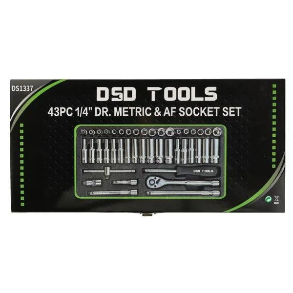 43PC 1/4" DR. METRIC &amp; AF SOCKET SET DS1337