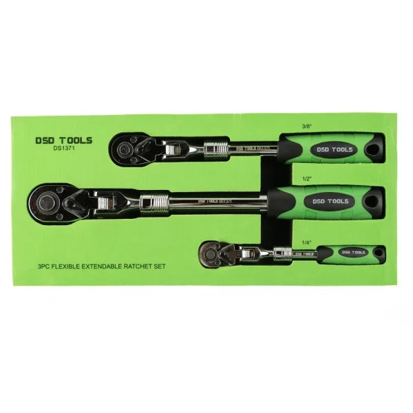 3PC FLEXIBLE EXTENDABLE RATCHET SET 1/4", 3/8" &amp; 1/2" DRIVES DS1371