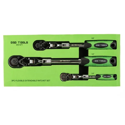 3PC FLEXIBLE EXTENDABLE RATCHET SET 1/4", 3/8" &amp;amp; 1/2" DRIVES DS1371