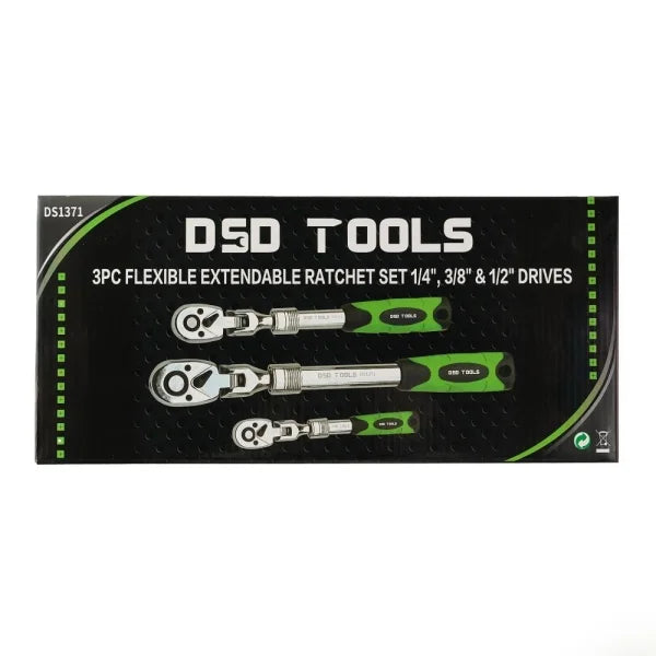 3PC FLEXIBLE EXTENDABLE RATCHET SET 1/4", 3/8" &amp;amp; 1/2" DRIVES DS1371