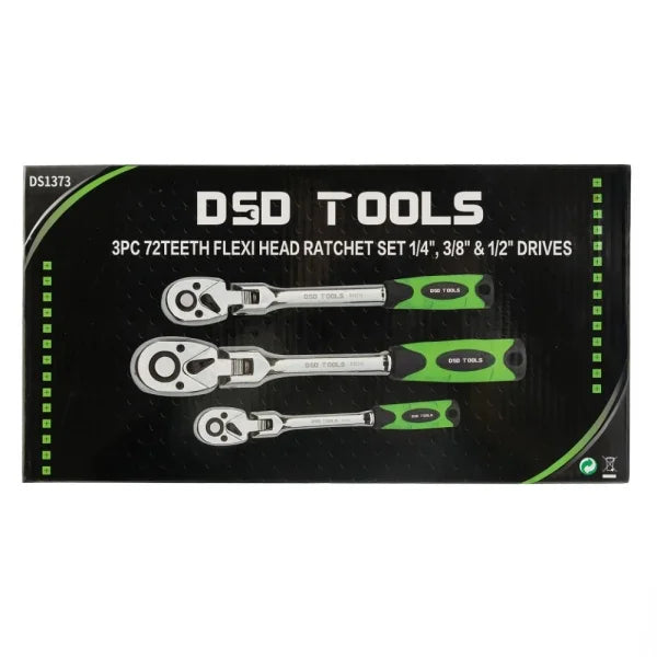 3PC FLEXI HEAD RATCHET SET 1/4", 3/8" &amp; 1/2" DRIVES DS1373