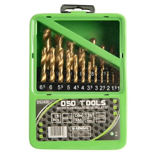 19PC HSS TITANIUM COATED METRIC DRILL BIT SET 1 - 10MM DS1430