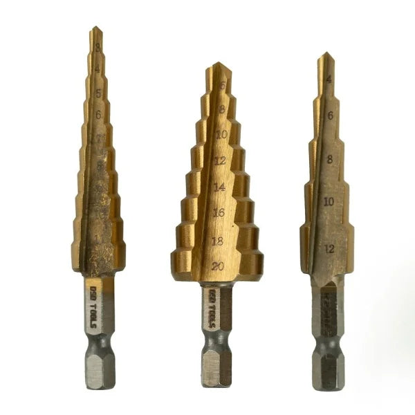 3PCS HSS STEP DRILL TITANIUM COATED HEX SHANK DS1432