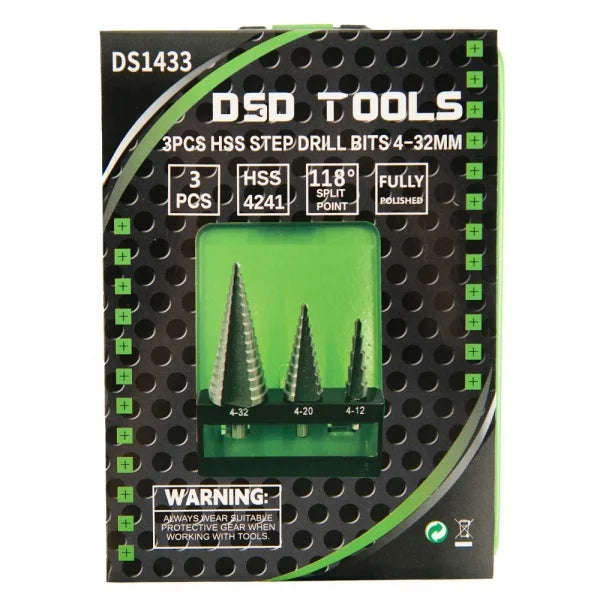 3PCS HSS STEP DRILL BITS 4-32MM DS1433