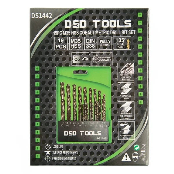 19PC HSS COBALT METRIC DRILL BIT SET 1 - 10MM DS1442