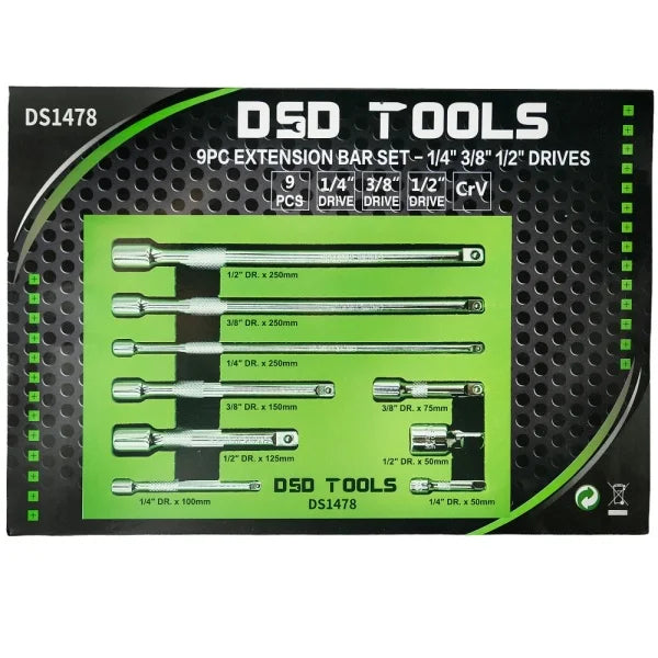 9PC EXTENSION BAR SET - 1/4" 3/8" 1/2" DRIVES DS1478