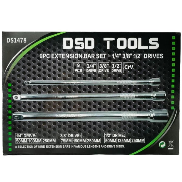9PC EXTENSION BAR SET - 1/4" 3/8" 1/2" DRIVES DS1478