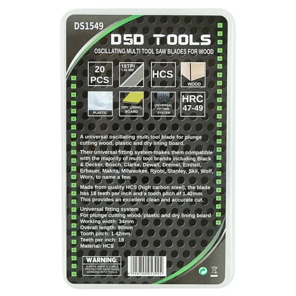 20PC OSCILLATING MULTI TOOL SAW BLADES FOR WOOD 18TPI 34MM DS1549