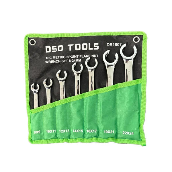 7PC METRIC 6 POINT FLARE NUT WRENCH SET 8-24MM DS1807