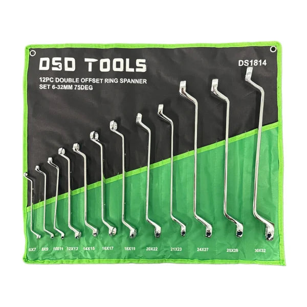 12PC DOUBLE OFFSET RING SPANNER SET 6-32MM 75DEG  DS1814