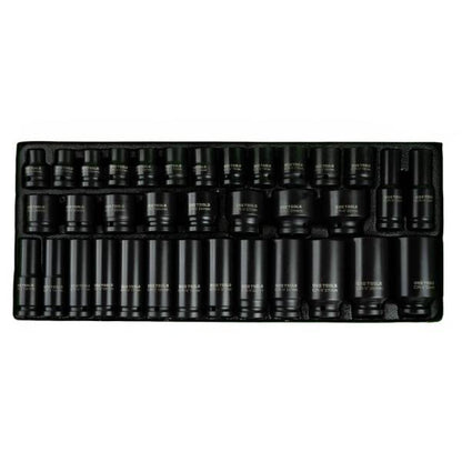 35PC 1/2" DR 6 PT IMPACT SOCKET SET IN METAL CASE DS2008