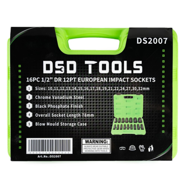 16PC 1/2" DR 12PT EUROPEAN IMPACT SOCKETS DS2007