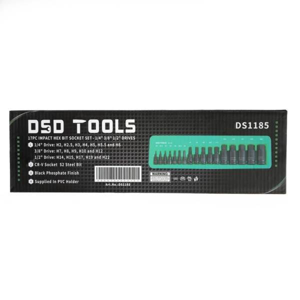 17PC IMPACT HEX BIT SOCKET SET - 1/4" 3/8" 1/2" DRIVES DS1185