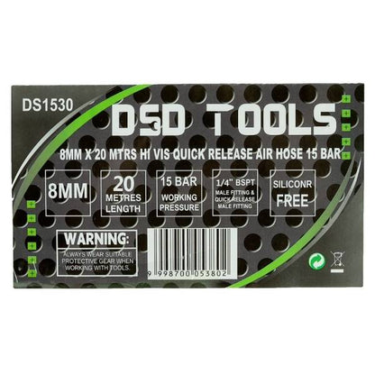 8MM X 20 MTRS HI VIS QUICK RELEASE AIR HOSE 15 BAR DS1530