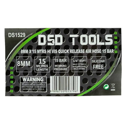 8MM X 15 MTRS HI VIS QUICK RELEASE AIR HOSE 15 BAR DS1529