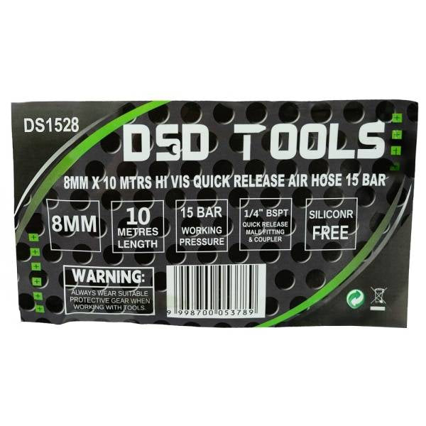 8MM X 10 MTRS HI VIS QUICK RELEASE AIR HOSE 15 BAR DS1528