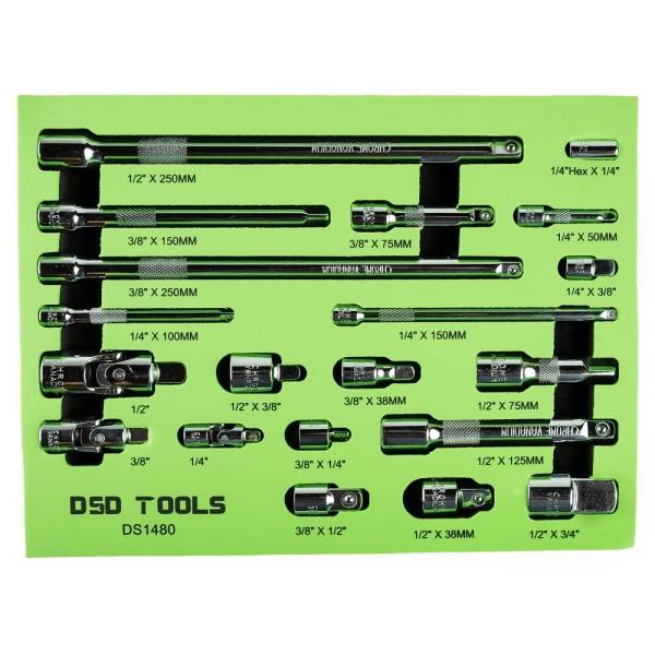 20PC EXTENSION BAR &amp; amp; ADAPTER SET - 1/4" 3/8" 1/2" DRIVES DS1480