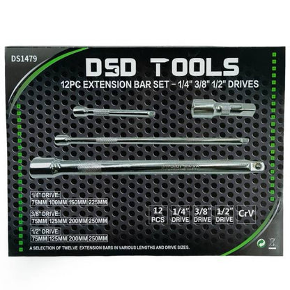 12PC EXTENSION BAR SET - 1/4" 3/8" 1/2" DRIVES DS1479