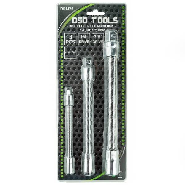 3PC FLEXIBLE EXTENSION BAR SET - 1/4" 3/8" 1/2" DRIVES  DS1476