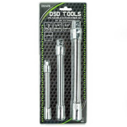 3PC FLEXIBLE EXTENSION BAR SET - 1/4" 3/8" 1/2" DRIVES  DS1476