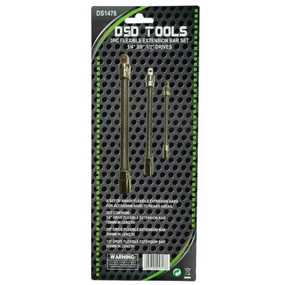 3PC FLEXIBLE EXTENSION BAR SET - 1/4" 3/8" 1/2" DRIVES  DS1476