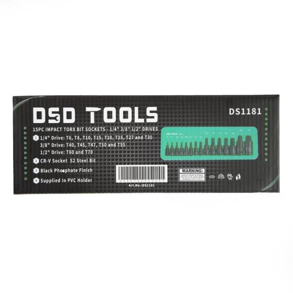 15PC IMPACT TORX BIT SOCKETS - 1/4" 3/8" 1/2" DRIVES DS1181