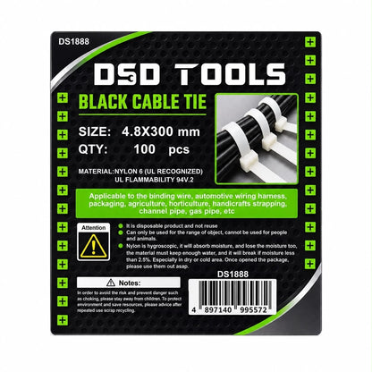 100PC BLACK CABLE TIES 4.8 X 300 MM DS1888