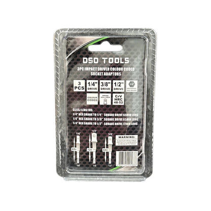 3PC IMPACT DRIVER COLOUR CODED SOCKET ADAPTORS DS1921
