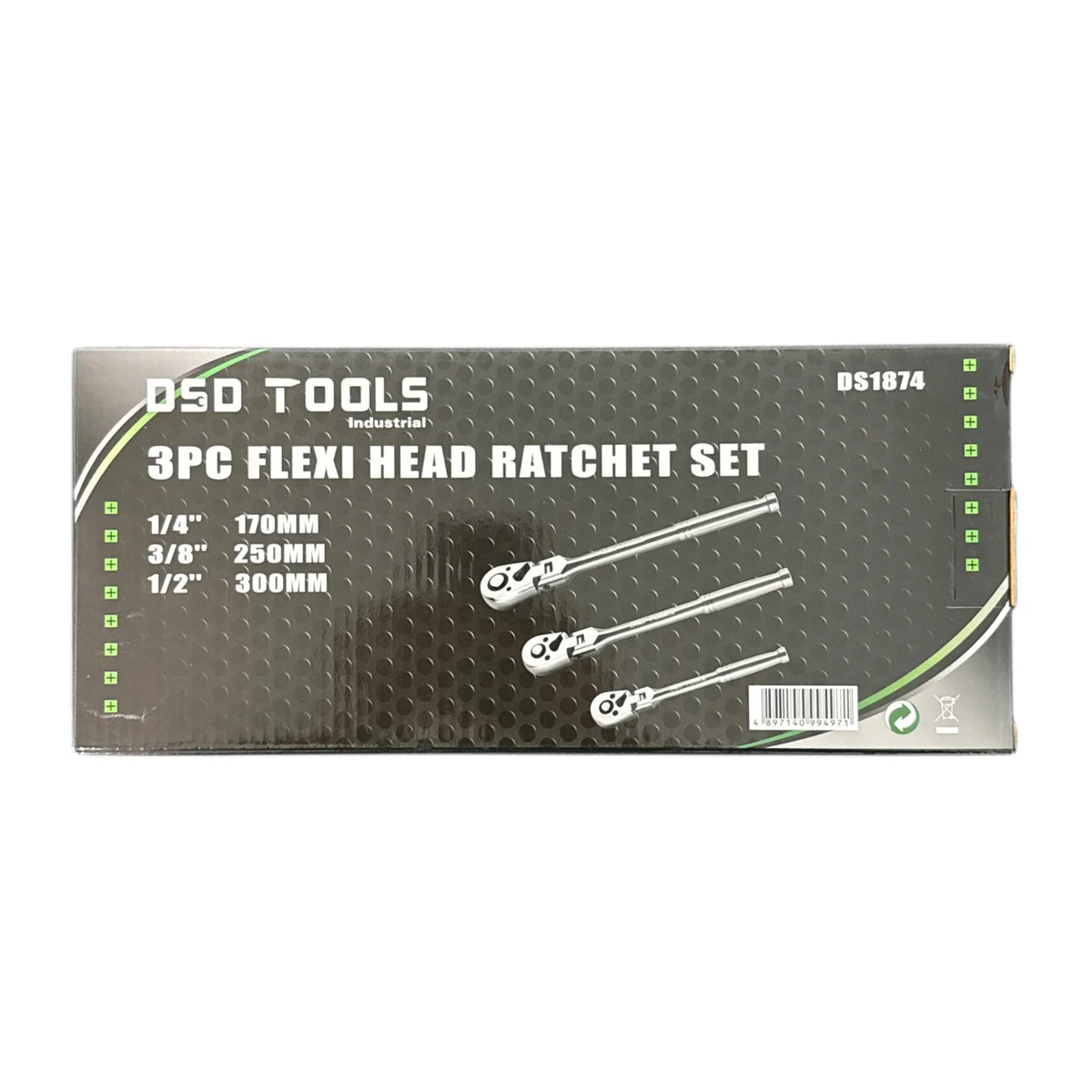 3PC FLEXI HEAD RATCHET SET 1/4″ 3/8″ &amp; 1/2″ DRIVES DS1874
