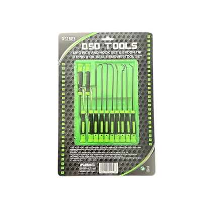 12PC PICK AND HOOK SET &amp; SPOON TIP O RING &amp; OIL SEAL REMOVER SET DS1603