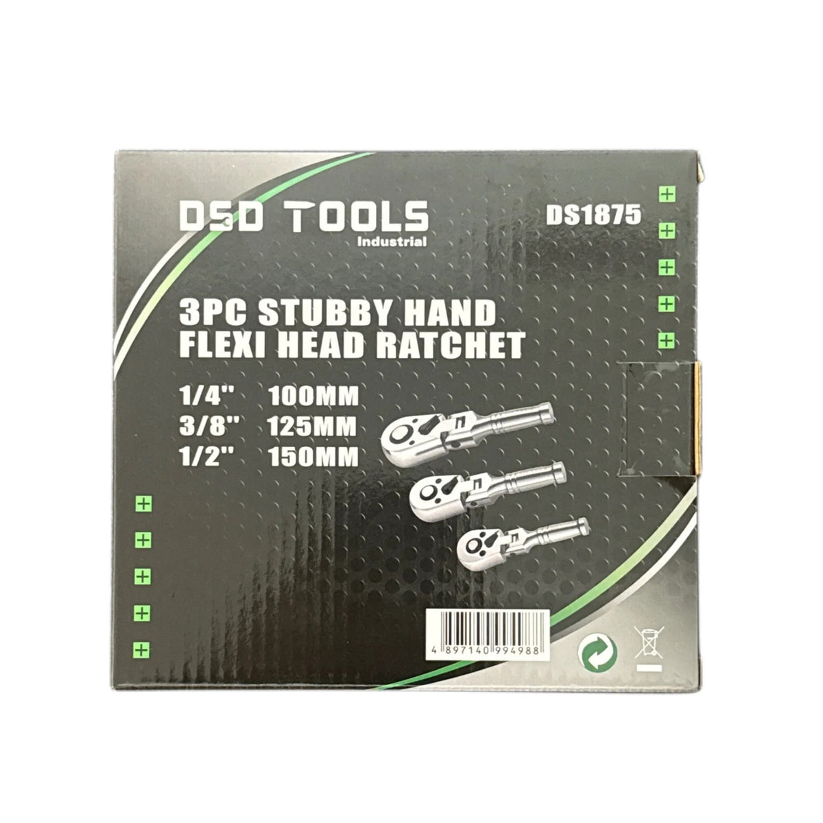 3PC STUBBY FLEXI HEAD RATCHET SET 1/4″ 3/8″ &amp; 1/2″ DRIVES DS1875