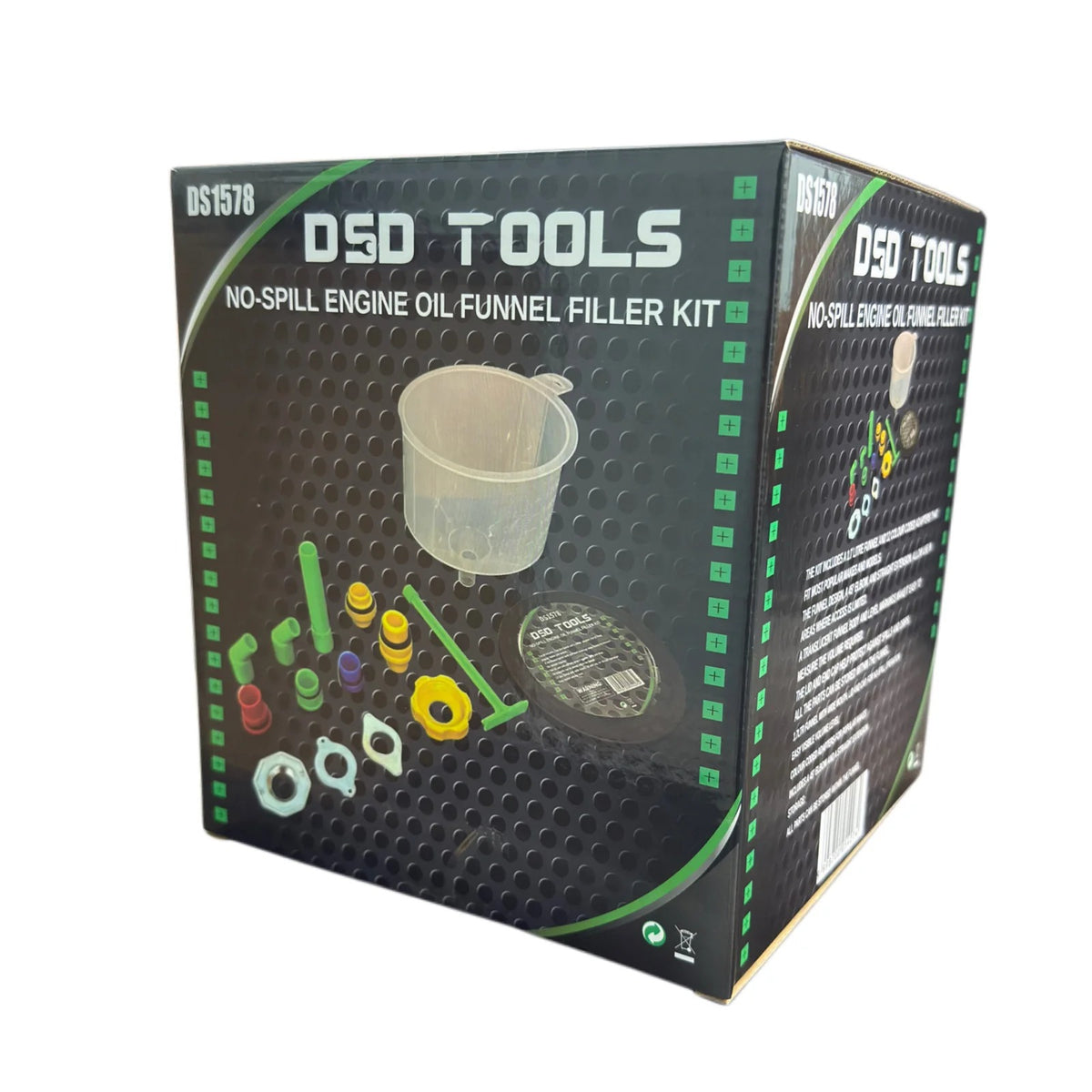 NO-SPILL ENGINE OIL FUNNEL FILTER KIT - 2 LITER  FUNNEL &amp;amp; 12 ADAPTER SET DS1578