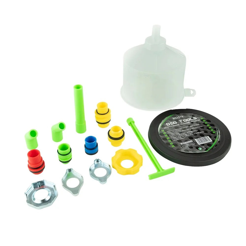 NO-SPILL ENGINE OIL FUNNEL FILTER KIT - 2 LITER  FUNNEL &amp;amp; 12 ADAPTER SET DS1578